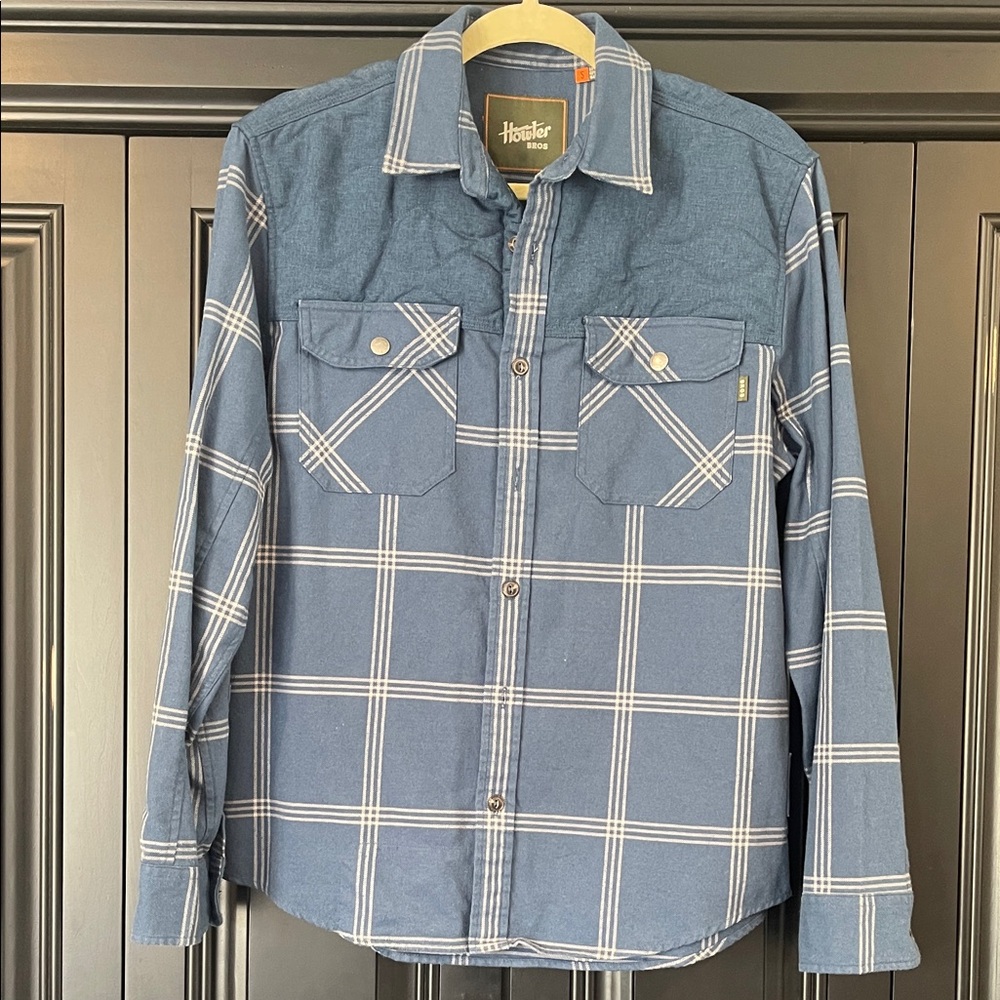 Howler Bros Size Small Navy and White Plaid Button-Down Shirt